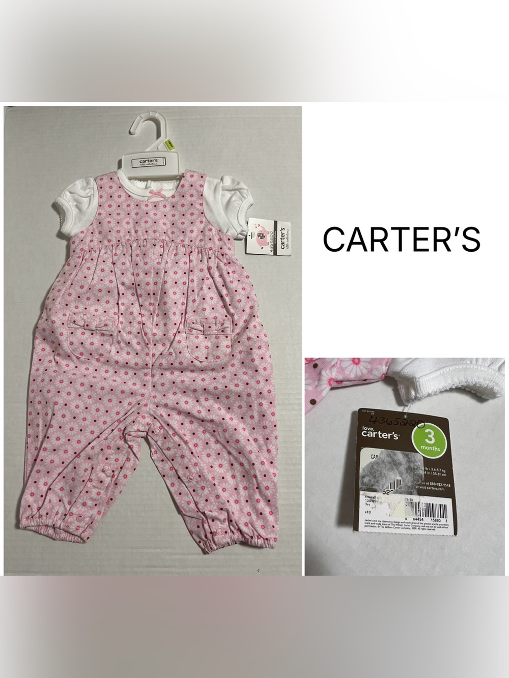 CARTER’S - 3M - NWT - 2PC - INFANT GIRLS PINK FLORAL COVERALL / OVERALL SET
